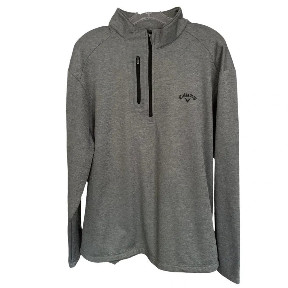 Callaway Mens Fleece Lined Long Sleeve 1/4 Zip Pullover Gray Pockets SzXXL